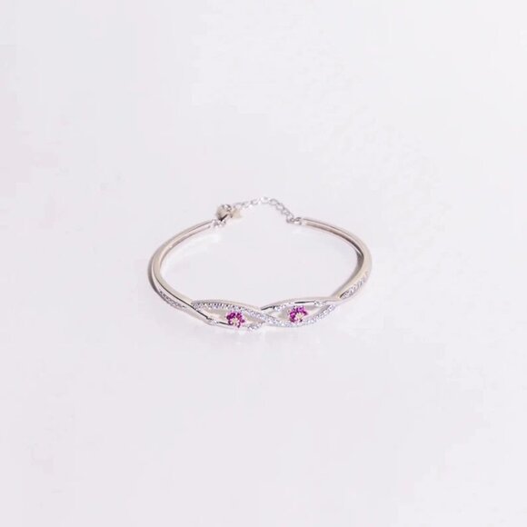 Sterling Silver 925 Flower Bangle with Adorable Eye Design - Picture 3 of 5